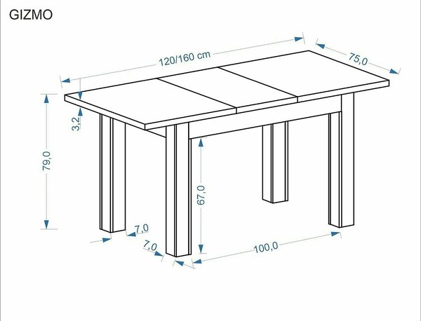 Masa extensibila GIZMO, stejar artisan, PAL laminat, 120/160x75x79 cm