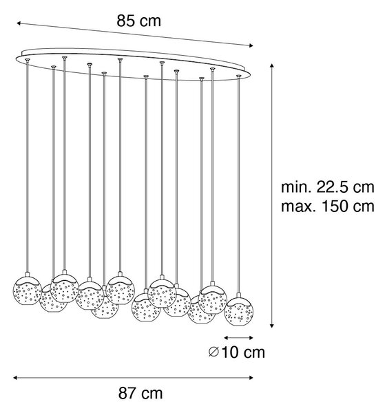 Lampă pendant de design bronz închis cu sticlă transparentă 12 lumini - Inge