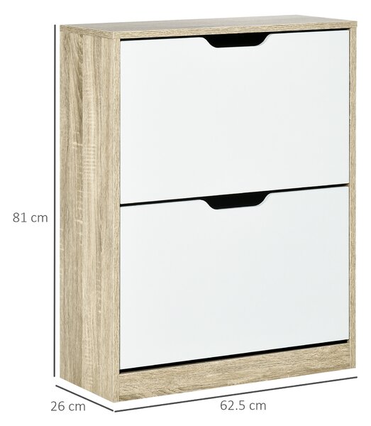 HOMCOM Dulap pantofi cu 2 Sertare Rabatabile, 8 Perechi, cu un Dispozitiv Anti-Răsturnare, Design Compact, 62,5x26x81 cm, Natural | Aosom Romania