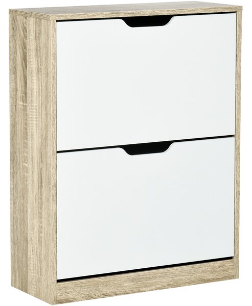 HOMCOM Dulap pantofi cu 2 Sertare Rabatabile, 8 Perechi, cu un Dispozitiv Anti-Răsturnare, Design Compact, 62,5x26x81 cm, Natural | Aosom Romania