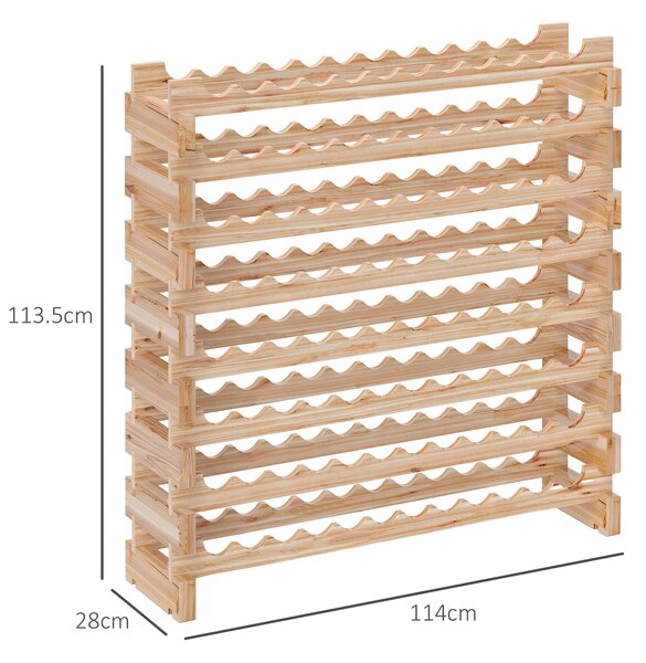 HOMCOM Raft din Lemn de Molid, Dulap pentru 96 Sticle cu 8 Rafturi, Greutate Maximă 100 kg, 114x28x113,5 cm, Lemn Natural | Aosom Romania
