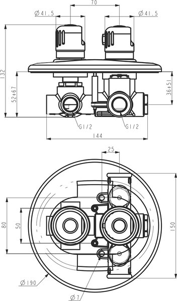 Novaservis Aquamat, baterie baie cu termostat sub tencuiala, pentru 3 iesiri, crom 2650RX,0