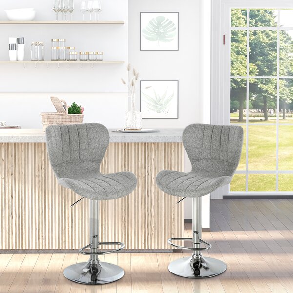 HOMCOM Set 2 Scaune de Bar Rotative cu Înălțime Reglabilă, Tetieră pentru Picioare și Spătar, 47x51,5x111,5 cm, Gri | Aosom Romania