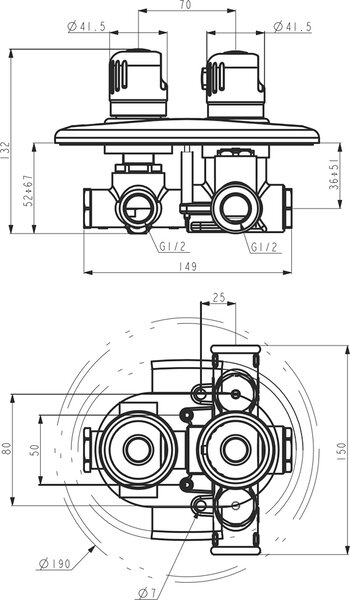Novaservis Aquamat, baterie baie cu termostat sub tencuiala, pentru 2 iesiri, crom 2650R,0