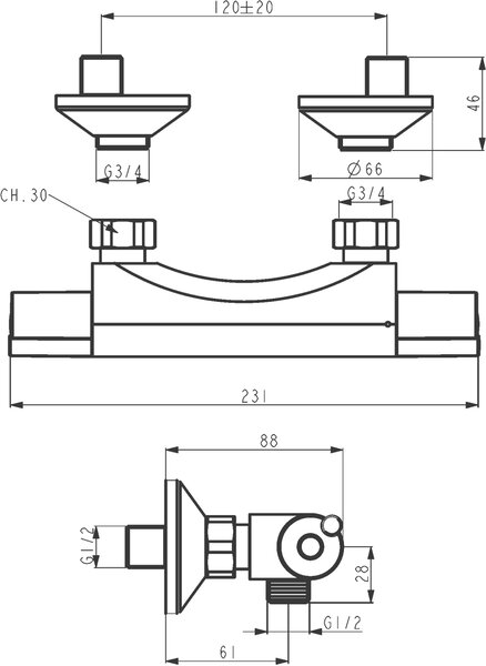 Novaservis Aqualight - baterie termostatica de dus 120 mm crom, 2564/1.0