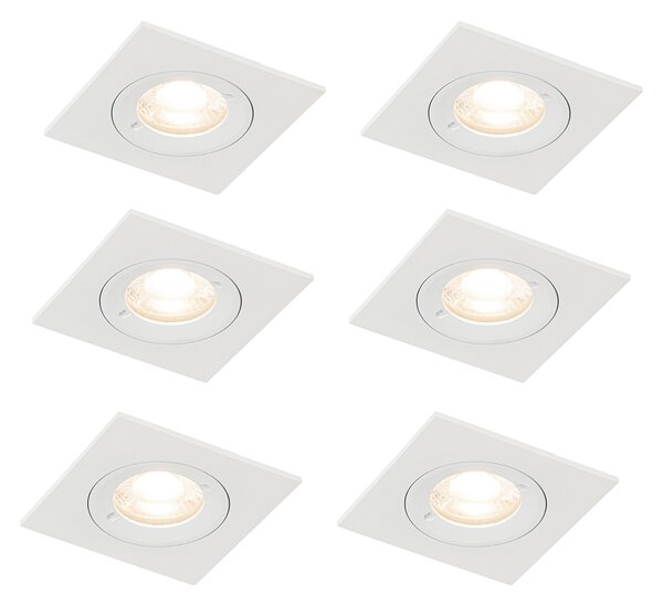 Set de 6 spoturi incastrate albe pătrate GU10 50mm IP44 - Xena