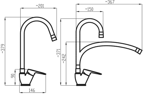 Novaservis, Baterie chiuveta cu brat flexibil negru Metalia 54, crom, 54014F-0C