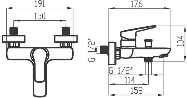 Novaservis Metalia 54, baterie cadă cu set duș punct 150 mm, crom, 54020-0