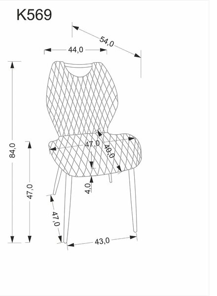 Scaun K569, bej/casmir, stofa catifelata/metal, 47x54x84 cm