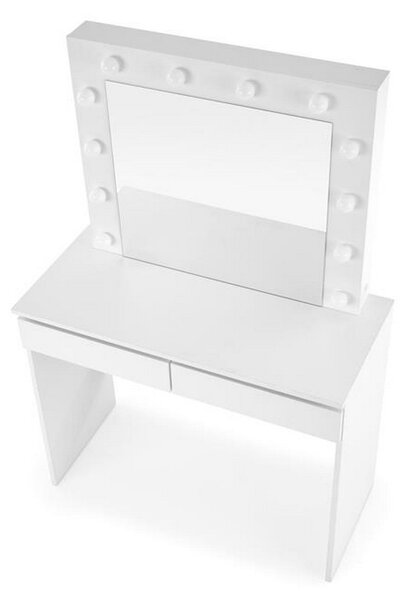 Masa de toaleta cu oglinda si iluminare led Hollywood, alb, 94x43x140 cm