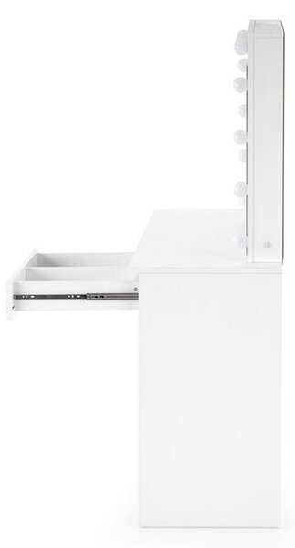 Masa de toaleta cu oglinda si iluminare led Hollywood, alb, 94x43x140 cm