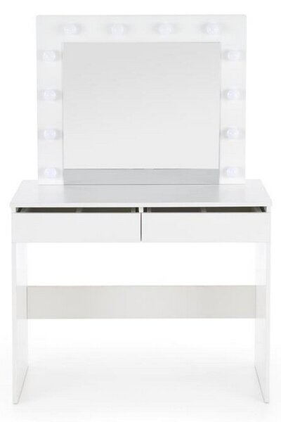 Masa de toaleta cu oglinda si iluminare led Hollywood, alb, 94x43x140 cm