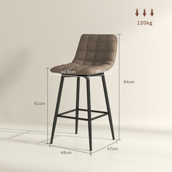 HOMCOM Scaune de bar nordic 84 cm maro din catifea si metal | Aosom Romania