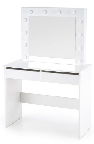 Masa de toaleta cu oglinda si iluminare led Hollywood, alb, 94x43x140 cm