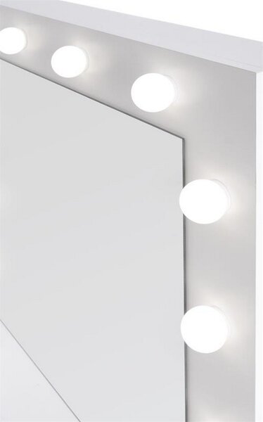 Masa de toaleta cu oglinda si iluminare led Hollywood, alb, 94x43x140 cm