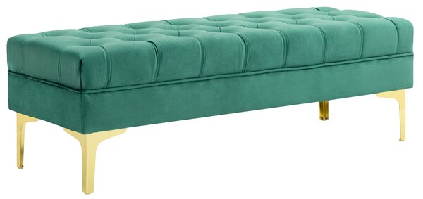 HOMCOM Bancă Hol, cu Husă Capitonată din Catifea cu Picioare Metalice pentru intrare, dormitor sau sufragerie, 118x45x42 cm, Verde | Aosom Romania