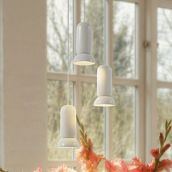Lindby Lampă suspendată Kerimi, ceramică, crem, 3 becuri, rotundă, reglabil, Alb, Camera de zi / sufragerie, Ceramică, Scandinavă