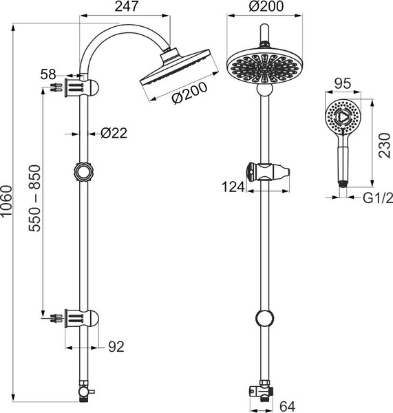 Seturi de duș Novaservis - set de duș, duș deasupra și de mână cu suport și furtun, înălțime 1060 mm, crom, SET030,0
