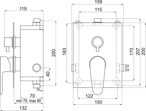 Novaservis Titania Smart, baterie ascunsă cu cutie 2 ieșiri, crom, BOX98051R,0