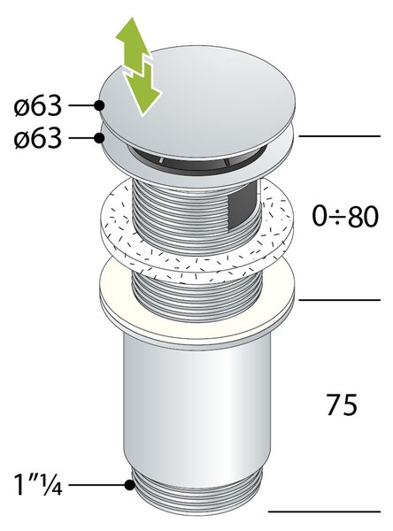 Omp Tea Omp Tea, Iesire lavoar 5/4", click-clack, dop mare, grosime max 80mm, crom, 7533.370.5