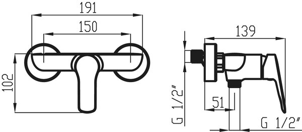 Novaservis, Baterie de dus fara accesorii 150 mm Metalia 54, crom, 54061/1-0