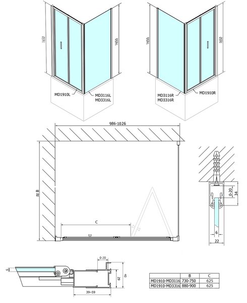 Polysan Polysan, paravan de duș dreptunghiular DEEP 1000x750mm varianta L/P, sticlă transparentă, MD1910MD3116