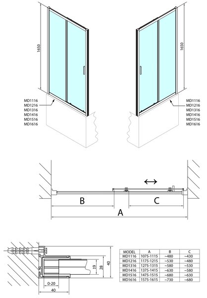 Polysan Polysan, usa de dus DEEP 1600x1650mm, sticla transparenta, MD1616