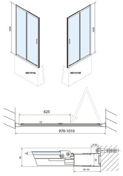 Polysan Polysan, usa de dus plianta DEEP 1000x1650mm, sticla transparenta, MD1910