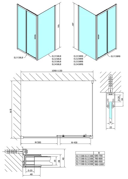 Polysan Polysan, usa de dus EASY BLACK 1100mm, sticla transparenta, EL1115B