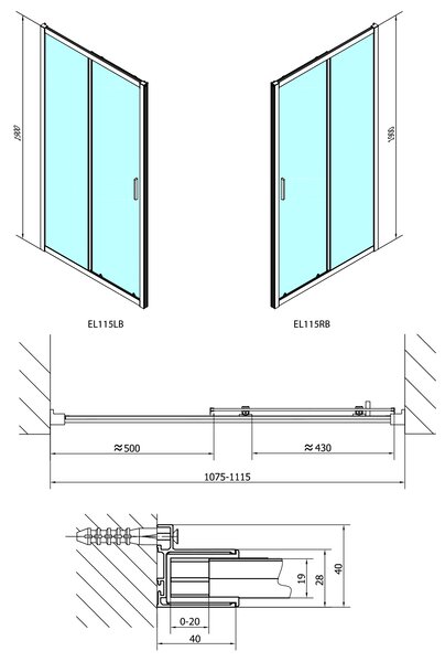 Polysan Polysan, usa de dus EASY BLACK 1100mm, sticla transparenta, EL1115B