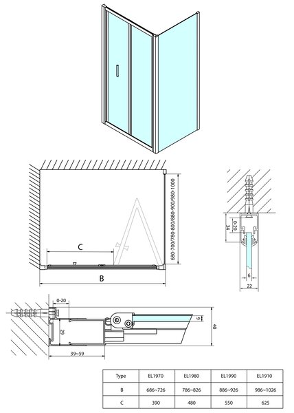 Polysan Polysan, paravan de duș pătrat EASY 800x800mm, ușă pliantă, variantă stânga/dreapta, sticlă transparentă, EL1980EL3215