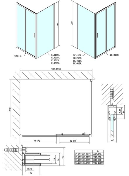 Polysan Polysan, Easy Line paravan de duș pătrat 1000x1000mm varianta L/P, EL1015EL3415