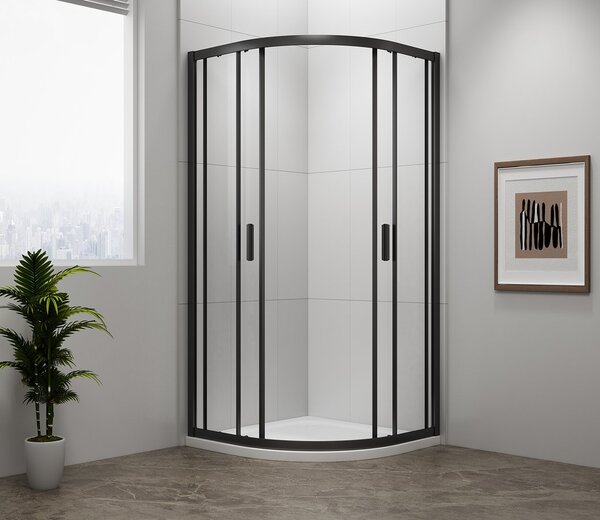 Polysan Polysan, paravan de duș pătrat EASY BLACK 800x800mm, L/R, sticlă transparentă, EL2515B
