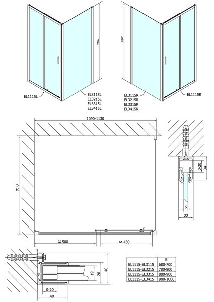 Polysan Polysan, paravan de duș dreptunghiular Easy Line 1100x1000mm varianta L/P, EL1115EL3415