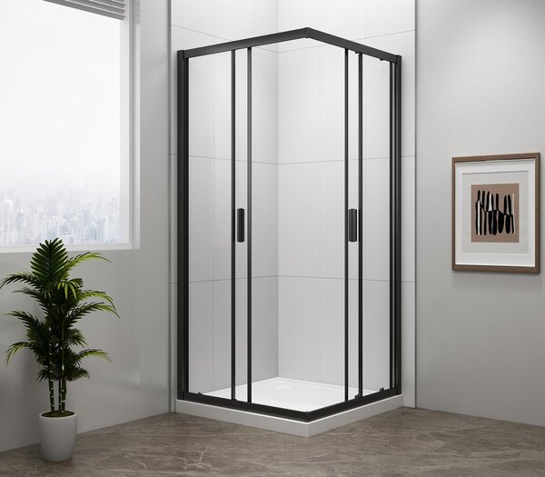 Polysan Polysan, paravan de duș pătrat EASY BLACK 900x900mm, sticlă transparentă, EL5115B