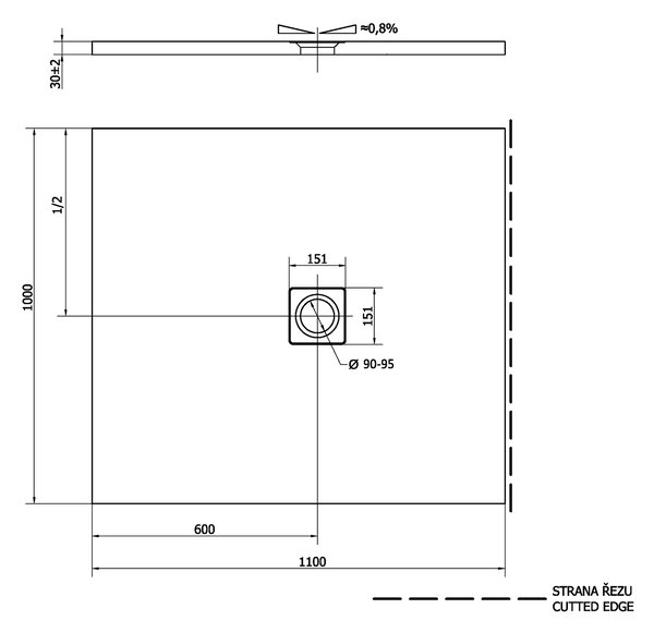 Polysan Polysan, cadita de dus FLEXIA din marmura turnata cu posibilitate de reglare a dimensiunii 110x100x3cm, 72922