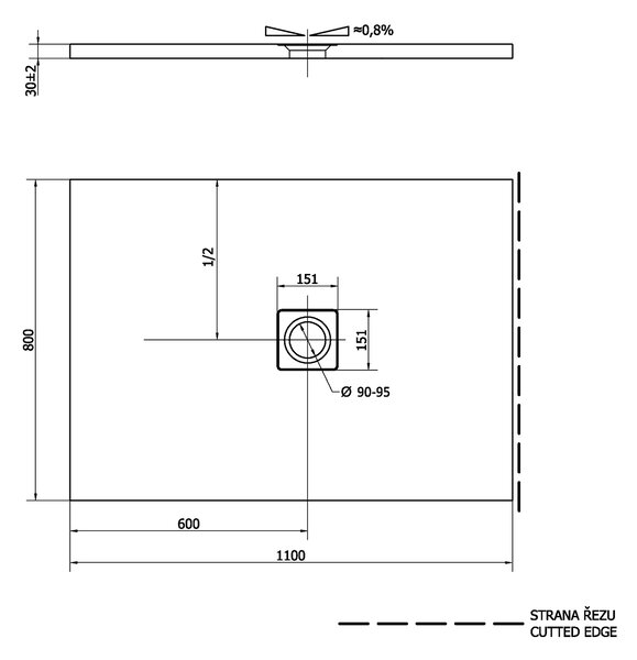 Polysan Polysan, cadita de dus FLEXIA din marmura turnata cu posibilitate de reglare a dimensiunii 110x80x3cm, 72924
