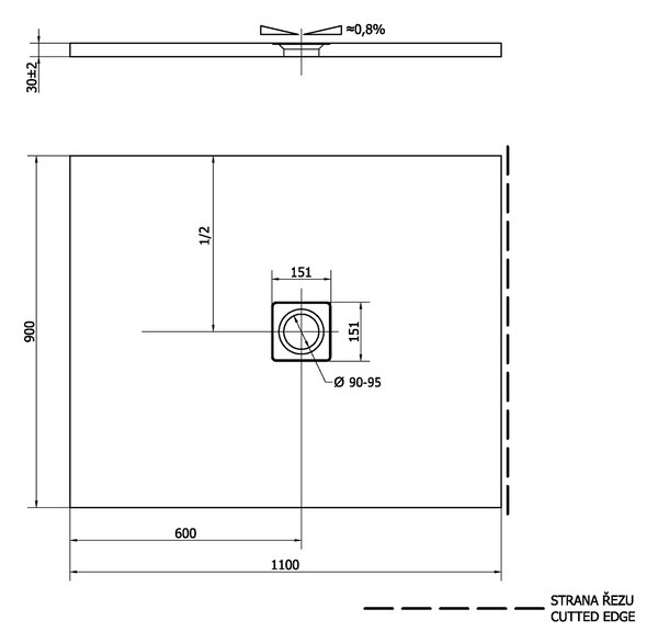 Polysan Polysan, cadita de dus FLEXIA din marmura turnata cu posibilitate de reglare a dimensiunii 110x90cm, 72923