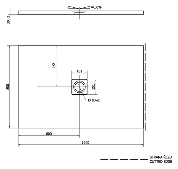 Polysan Polysan, cadita de dus FLEXIA din marmura turnata cu posibilitate de reglare a dimensiunii 120x80x3cm, 77922