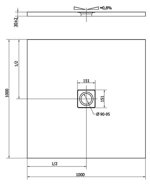 Polysan Polysan, cadita de dus FLEXIA din marmura turnata cu posibilitate de reglare a dimensiunii 100x100cm, 71552