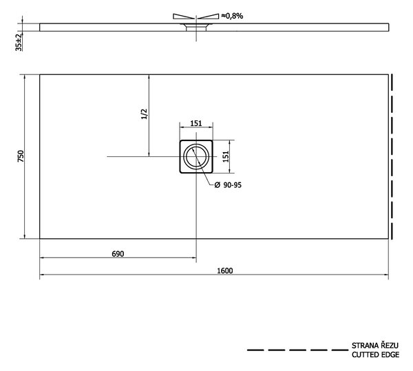 Polysan Polysan, cadita de dus FLEXIA din marmura turnata cu posibilitate de reglare a dimensiunii 160x75cm, 72921