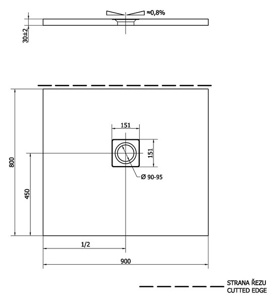 Polysan Polysan, cadita de dus FLEXIA din marmura turnata cu posibilitate de reglare a dimensiunii 90x80x3cm, 72927