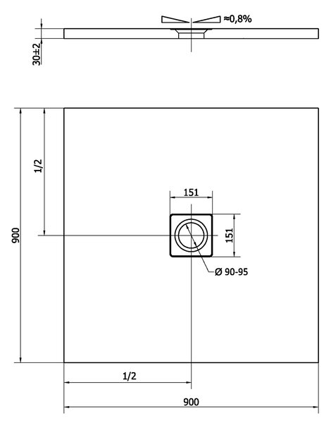 Polysan Polysan, cadita de dus FLEXIA din marmura turnata cu posibilitate de reglare a dimensiunii 90x90x3cm, 71546