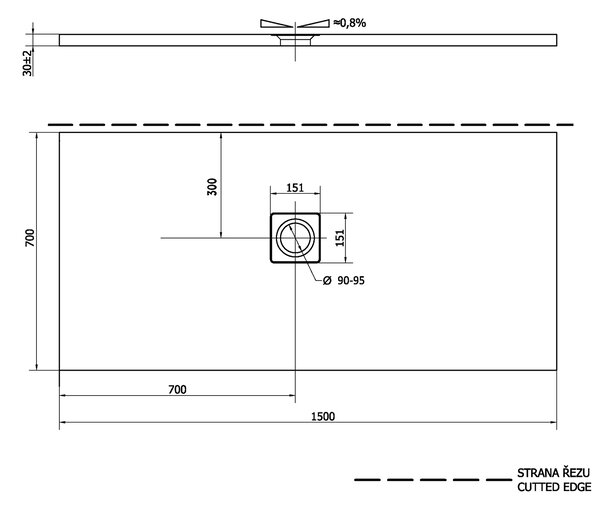 Polysan Polysan, cadita de dus FLEXIA din marmura turnata cu posibilitate de reglare a dimensiunii 150x70cm, 90131