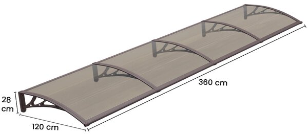 Copertină PREMIUM 360x120 cm, placă 6 mm dintr-o bucată – Maro/Bronz