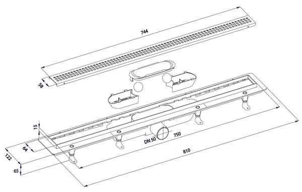Polysan Polysan, canal de duș INDY cu grătar din oțel inoxidabil, superflow, DN50, 810x122x65 mm, 73651