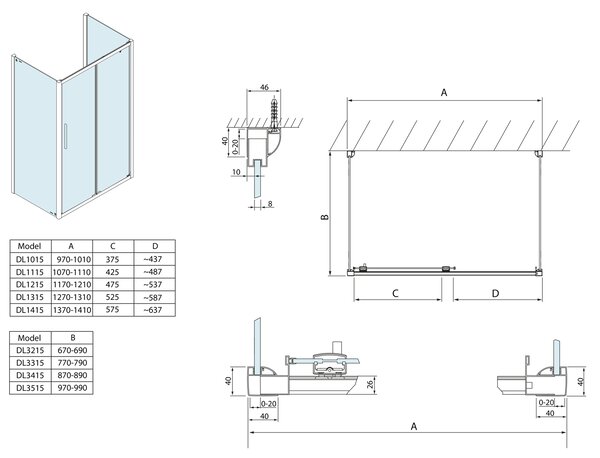 Polysan Polysan, Lucis Line Coltar dus trei pereti 1000x800x800mm varianta L/P, DL1015DL3315DL3315