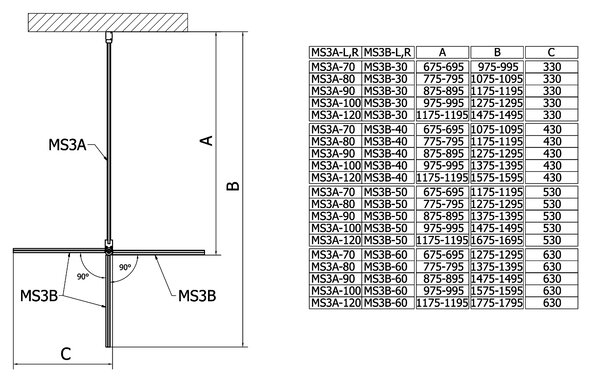 Polysan Polysan, perete DUȘ MODULAR pentru instalare pe perete, pentru conectarea unui panou rotativ 1000 mm, MS3A-100