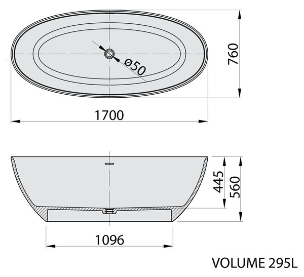Polysan Polysan, cadă de sine stătătoare NOYA 170x76cm, rockstone, alb mat, 92330