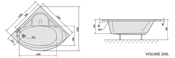 Polysan Polysan, cada coltar NILA 120x120x41cm, alba, 10111